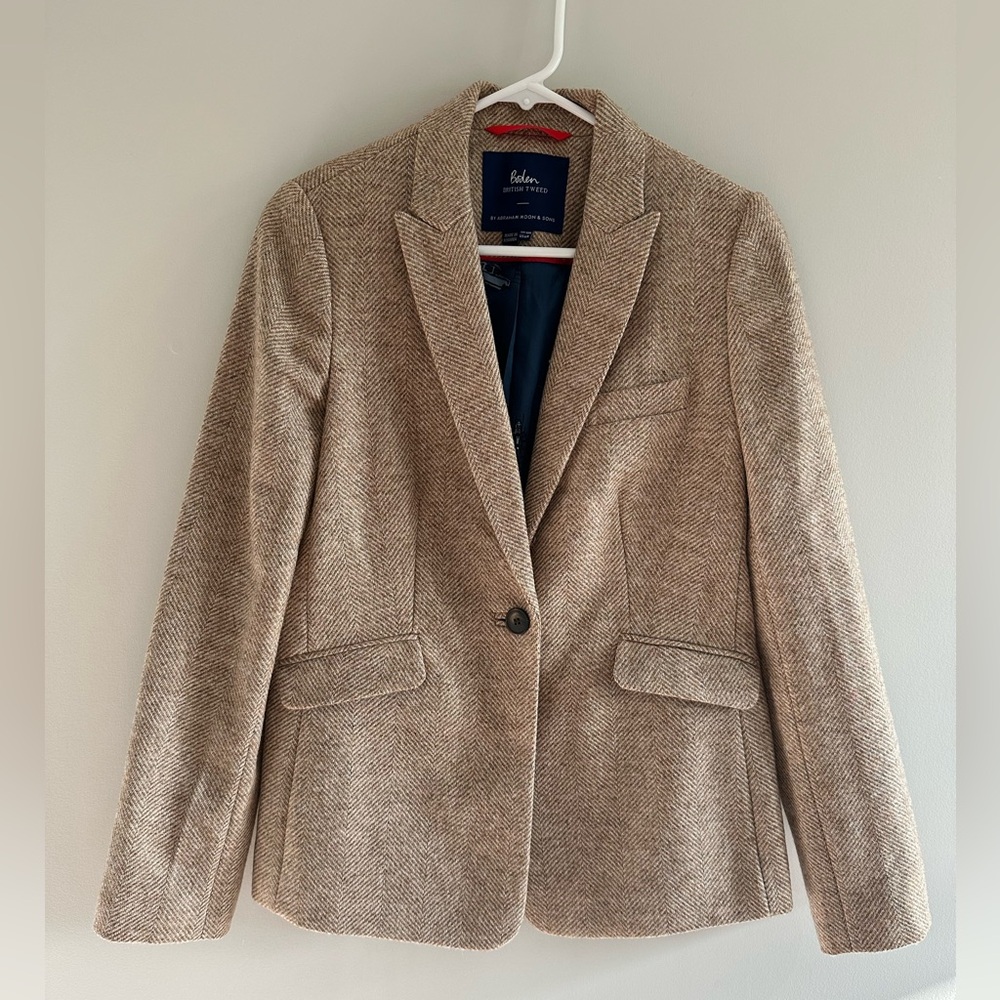 Boden Women’s Blazer Single Button British Tweed 100% Wool Size 6R